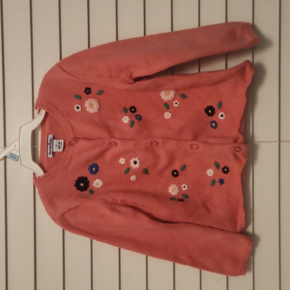 (3 ITEMS FOR $10)Hartstrings Pink Floral Cardigan Sweater 3T
